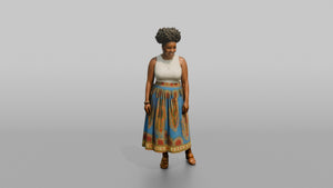 African Woman in Dashiki Print Skirt and White Top - 3D character model, view 1