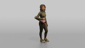 Mother Carrying A Yoga Mat Rolled Under One Arm - 3D character model