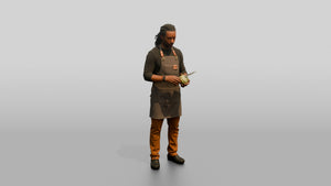 Prep Cook Trimming Artichoke Hearts - 3D character model, view 1