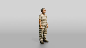 Latina Female Prisoner in a Grey-white Striped Uniform - 3D character model, view 1