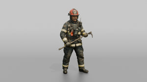 Firefighter Man Wielding a Halligan Entry Tool - 3D character model, view 1