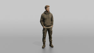 Protester Man Standing with Hands in His Pockets - 3D character model, view 1