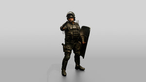 Riot Police Officer Pointing with Shield - 3D character model, view 1