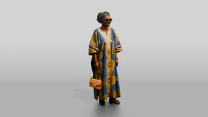 Elderly African Woman in a Patterned Boubou and Sunglasses - 3D character model, view 1