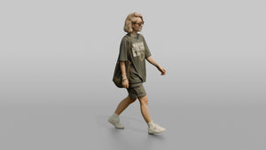 Scandinavian Woman Walking in an Oversized Graphic Tee - 3D character model, view 1