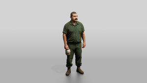 Latino Male Prisoner in a Dark Green Uniform - 3D character model, view 1