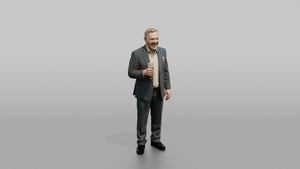Wedding Guest Laughing with a Pint Glass - 3D character model, view 1