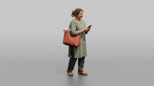 Mother Carrying A Large Tote Bag, Phone In Her Other Hand - 3D character model