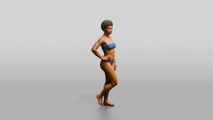 Black Woman in Blue Swimsuit with Hand on Hip - 3D character model, view 1