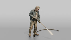 Farmer Spraying Down Concrete Barn Floor - 3D character model, view 1