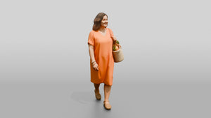 Middle-Aged Curvy Spanish Woman Carrying a Tote Bag - 3D character model, view 1