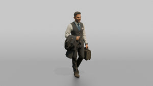 Black Co-Pilot Holding a Flight Bag - 3D character model, view 1