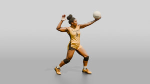 Black Female Volleyball Player in Yellow Uniform - 3D character model, view 1