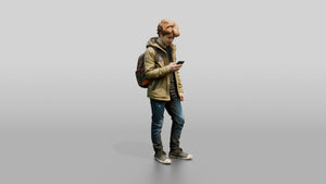 Teenage Boy Navigating with Phone - 3D character model, view 1