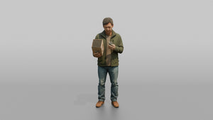 Man Customer Comparing Prices On His Phone While Holding A Product - 3D character model