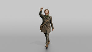 Protester Woman Marching with a Raised Fist - 3D character model, view 1
