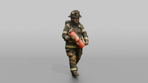 Firefighter Man Carrying a Heavy Foam Fire Extinguisher - 3D character model, view 1