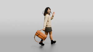 Asian Woman Walking with Vintage Bag - 3D character model, view 1