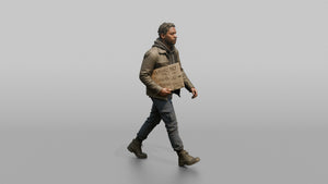Protester Man Walking with a Cardboard Sign - 3D character model, view 1