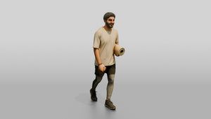 Walking Man with Mat and Bottle - 3D character model, view 1