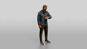 Black Man Checking His Watch in Windbreaker - 3D character model, view 1