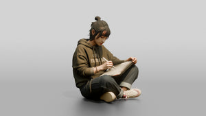 Asian Woman Sketching on Digital Tablet - 3D character model, view 1