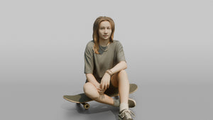 Scandinavian Teenage Girl Sitting on a Skateboard - 3D character model, view 1