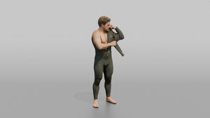 Surfer Adjusting His Wetsuit Sleeve - 3D character model, view 1