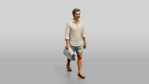 Middle-Aged Italian Man Carrying a Beach Towel - 3D character model, view 1