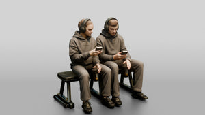 Two Men Sitting on Gym Bench - 3D character model, view 1