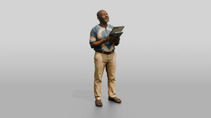 Elderly African Man Holding a Tablet Looking Up - 3D character model, view 1