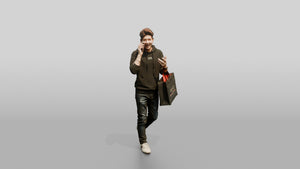 Young Chinese Man Shopping and Talking on Phone - 3D character model, view 1