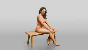 Latina Fitness Model in Coral High-Cut Swimsuit - 3D character model, view 1
