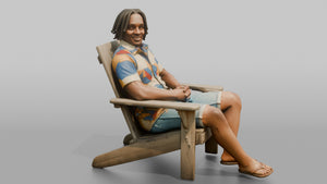 African Man with Dreadlocks Sitting in Lounge Chair - 3D character model, view 1
