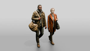 African-European Couple Walking - 3D character model, view 1