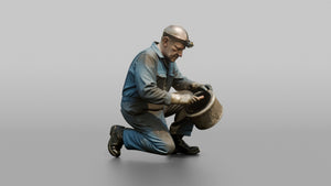 Engineer Cleaning a Turbine Filter in the Bilge - 3D character model, view 1