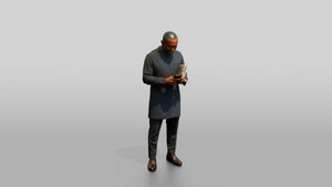 African Man in a Senator-Style Suit Checking His Phone - 3D character model, view 1