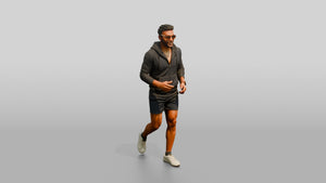 African-American Man Moving Actively in Zip-Up Hoodie - 3D character model, view 1