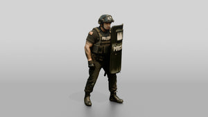 Riot Police Officer with Marked Shield - 3D character model, view 1