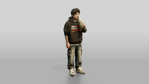 Asian Man Drinking Matcha Boba - 3D character model, view 1