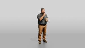 Plus-Size Middle-Aged Persian Man Eating a Snack - 3D character model, view 1