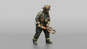 Firefighter Man Leaning Forward While Carrying Rescue Cutters - 3D character model, view 1