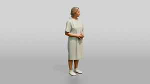 Elderly Woman Patient with Hands Clasped - 3D character model, view 1