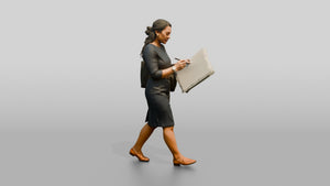 Businesswoman Walking with a Blueprint - 3D character model, view 1