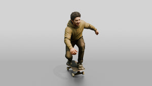 Man Riding Skateboard Crouching - 3D character model, view 1