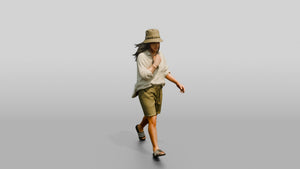 Woman Adjusting Linen Blouse Collar - 3D character model, view 1