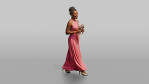 Wedding Guest Holding Two Champagne Flutes - 3D character model, view 1
