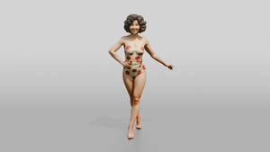 Woman in Polka-Dot Swimsuit in a Playful Pose - 3D character model, view 1