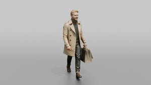 Scandinavian Man Walking in a Trench Coat Over a Sweater - 3D character model, view 1