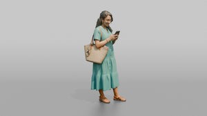 Vacationer Wearing Bright Turquoise Summer Dress And Straw - 3D character model, view 1